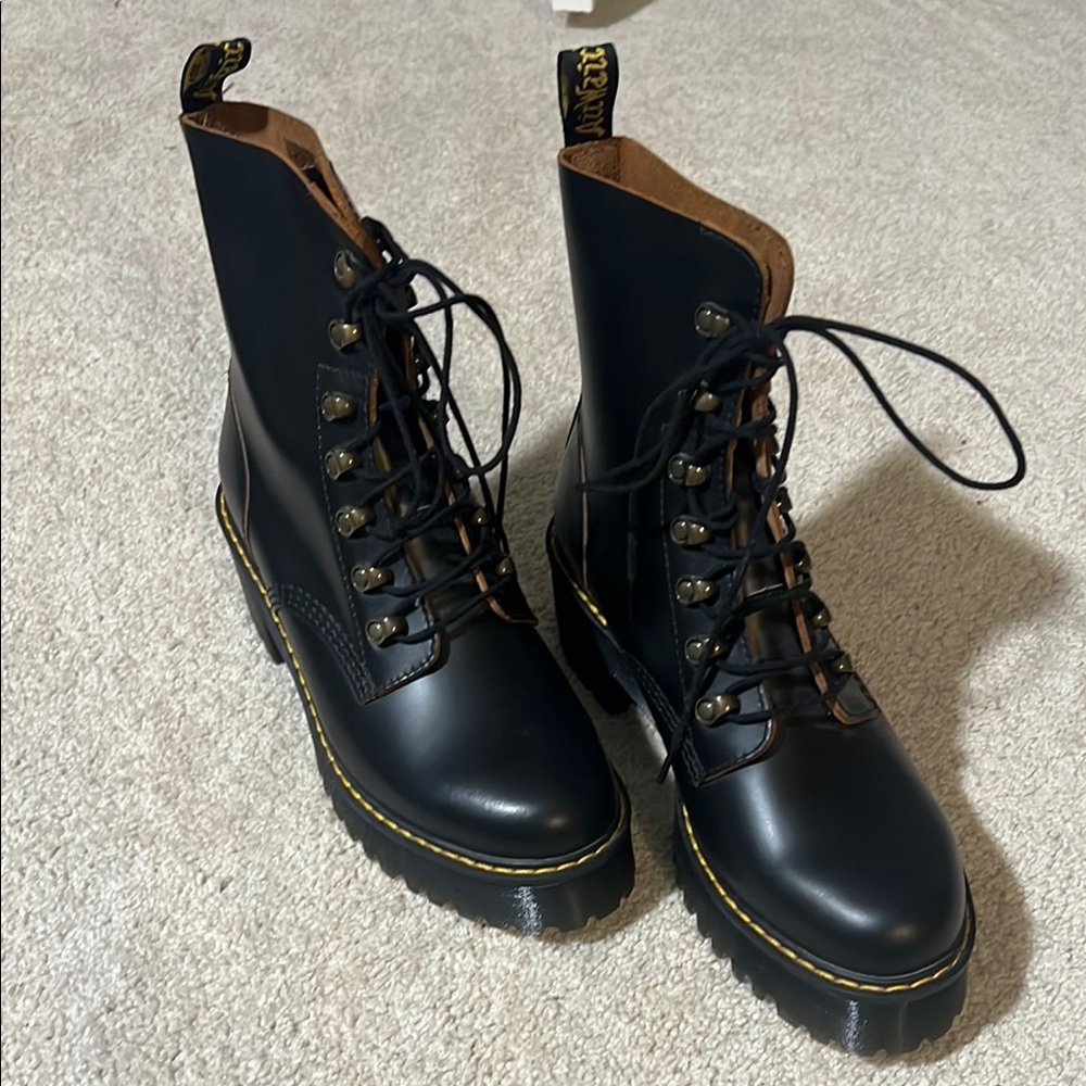 Dr. Martens Black Combat Boots with Yellow Stitching